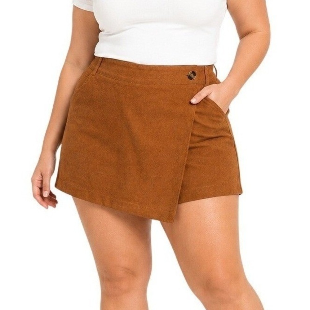 Brown Corduroy Skort Wrap Front Mini | Plus Size 2XL